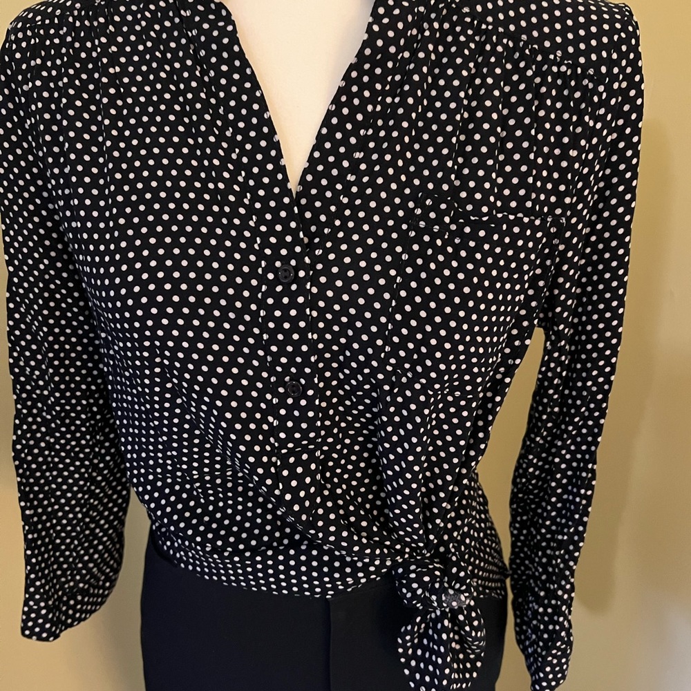 Market & Spruce beautiful Navy and white dot blouse Large